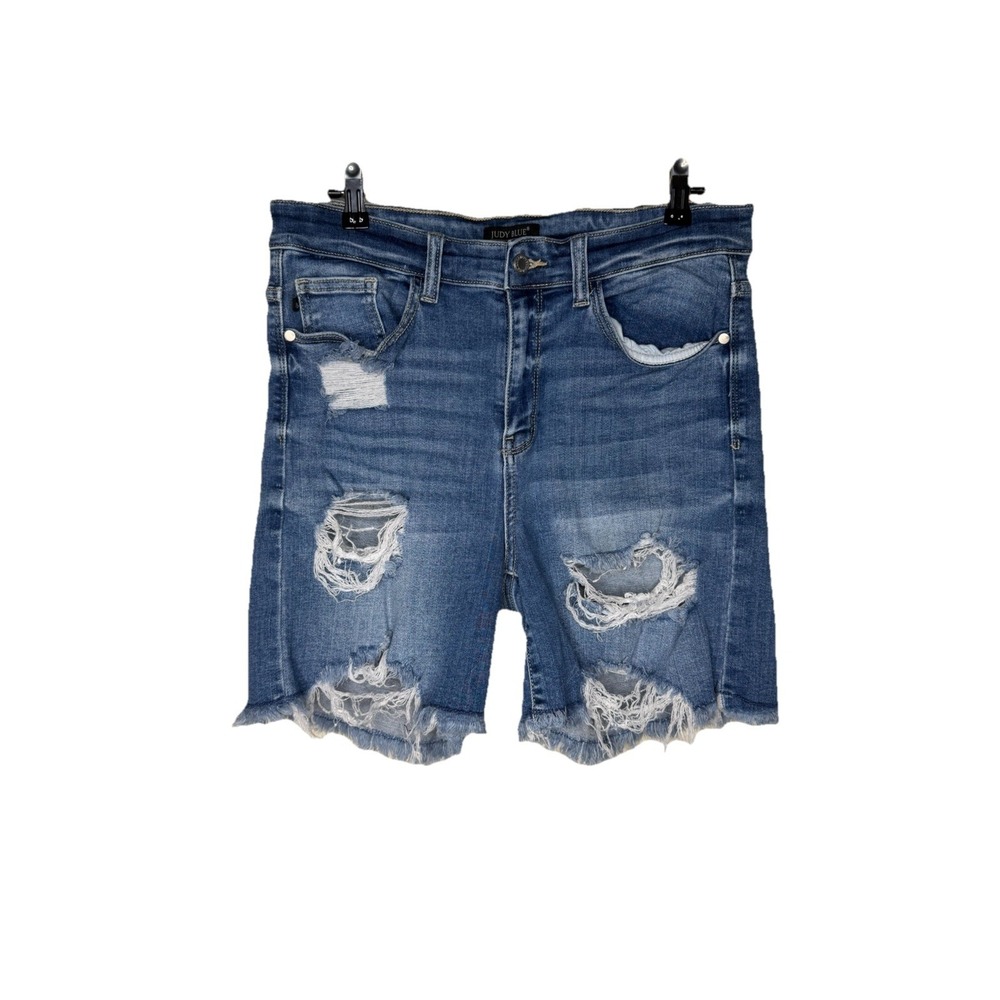 Judy Blue Distressed Denim Shorts Womens High Rise Fray Hem Stretch Jean XL